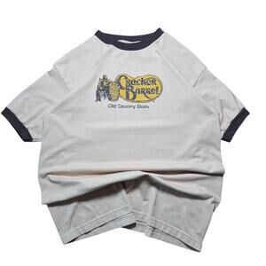 Cracker Barrel Old Country Store Ringer T Shirt Mens L Beige Brown Logo Graphic